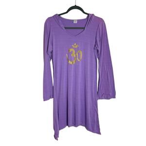 Namaste‎ Santa Barbara Yoga Dress Womens M Purple Gold Knit Hooded Om Symbol